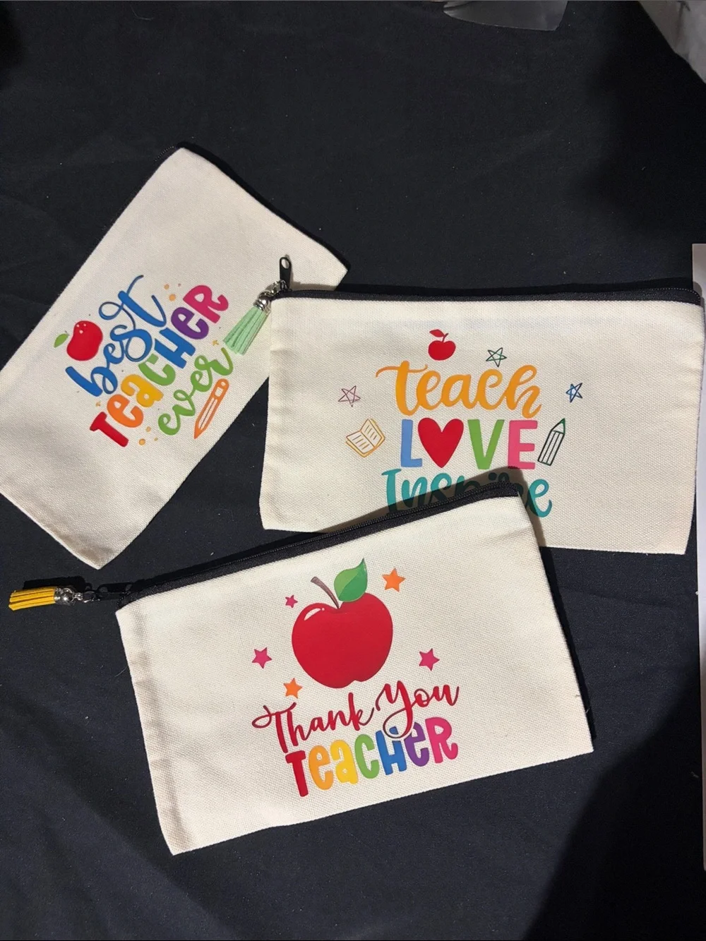 Teacher Appreciation Canvas Zipper Pouch - White with Multicolor Print